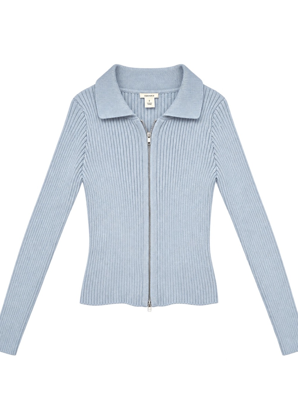 Full Tilt Pale Blue Ribbed Zip Cardigan
